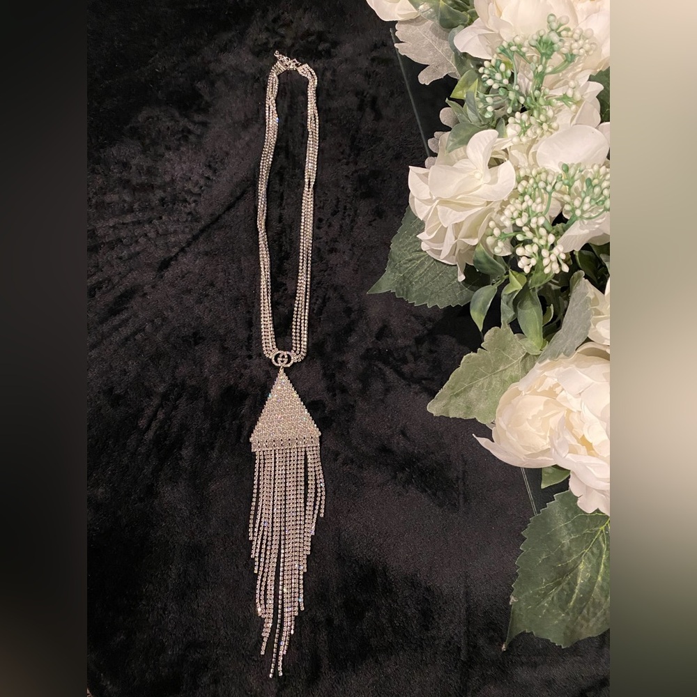 Authentic Gucci Triangle Crystal Necklace with Pendant